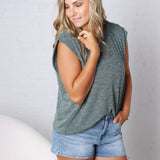 Tessie Tucked Shoulder Top - Hunter Green