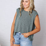Tessie Tucked Shoulder Top - Hunter Green