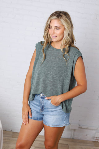 Tessie Tucked Shoulder Top - Hunter Green FINAL SALE