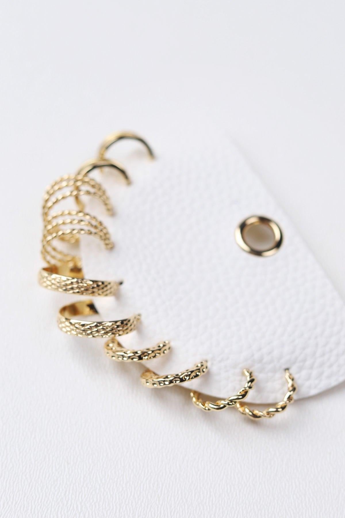 Textured Twist Hoop Earring Set - Gold