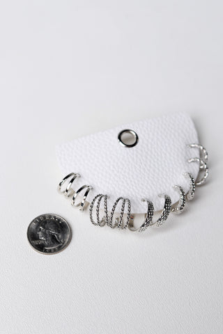 Textured Twist Hoop Earring Set - Silver