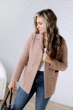 Thalia Fuzzy Double Buttons Coatigan - Mocha