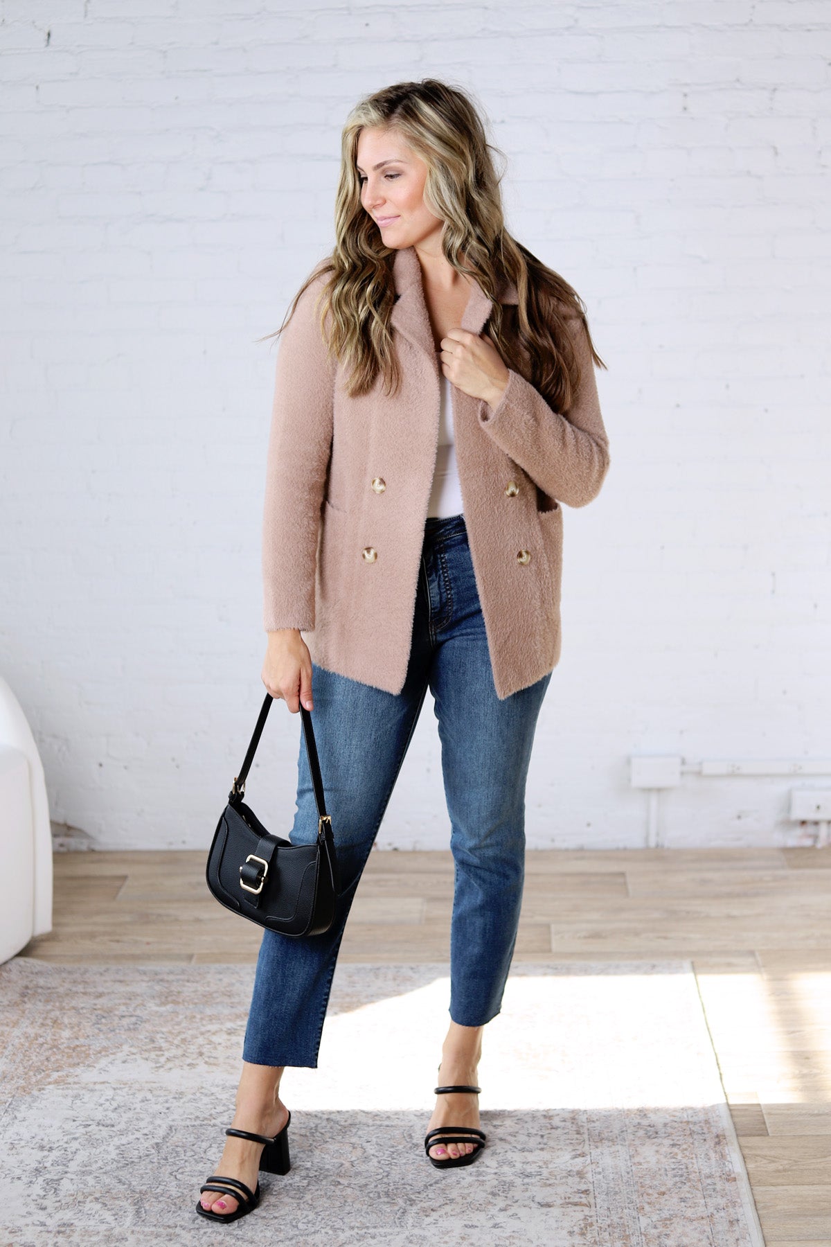 Thalia Fuzzy Double Buttons Coatigan - Mocha