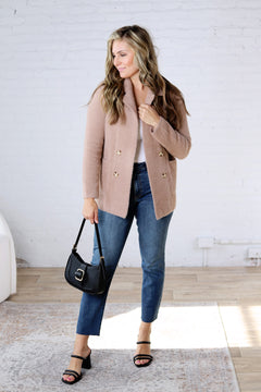 Thalia Fuzzy Double Buttons Coatigan - Mocha