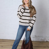 The Montgomery Sweater - Grey Brown Stripe