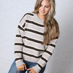 The Montgomery Sweater - Grey Brown Stripe