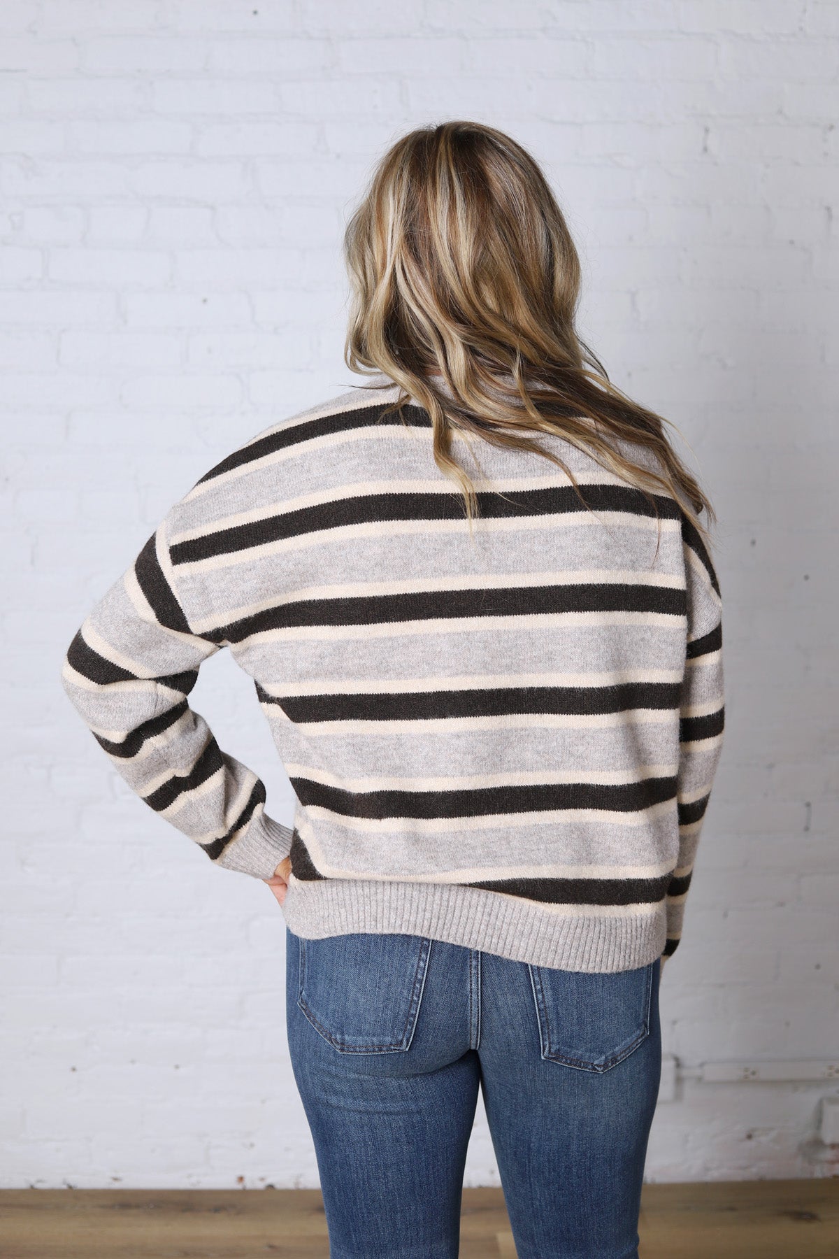 The Montgomery Sweater - Grey Brown Stripe