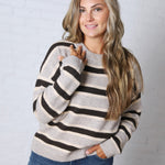 The Montgomery Sweater - Grey Brown Stripe