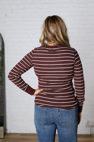 The Stacy Top - Dark Brown Ivory Stripe