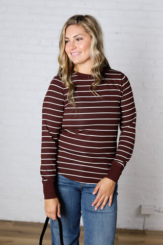 The Stacy Top - Dark Brown Ivory Stripe