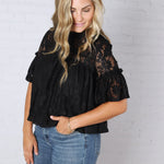 Thea Lace Ruffled Swing Top - Black