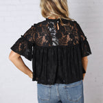 Thea Lace Ruffled Swing Top - Black