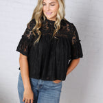 Thea Lace Ruffled Swing Top - Black