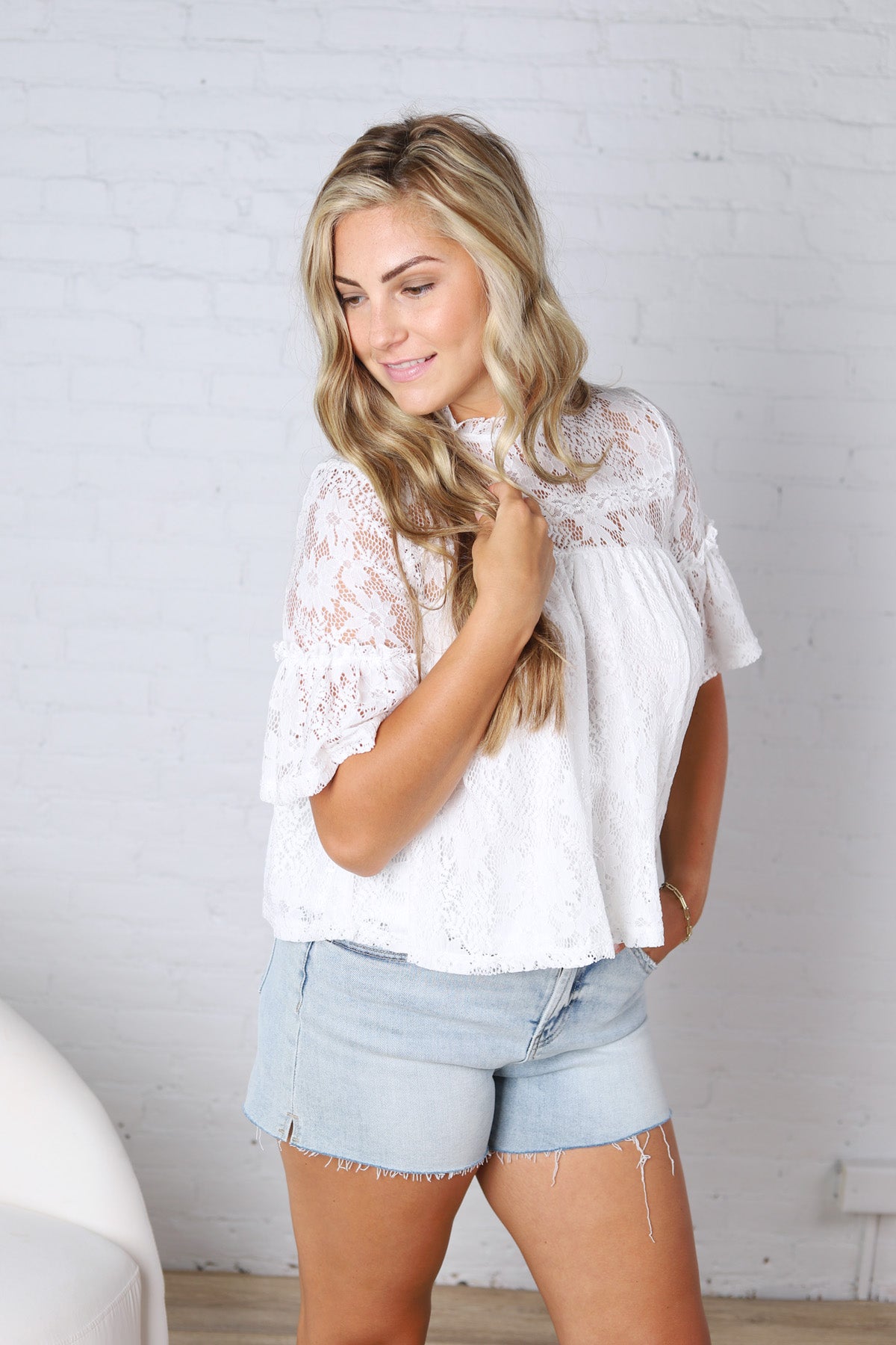 Thea Lace Ruffled Swing Top - White FINAL SALE