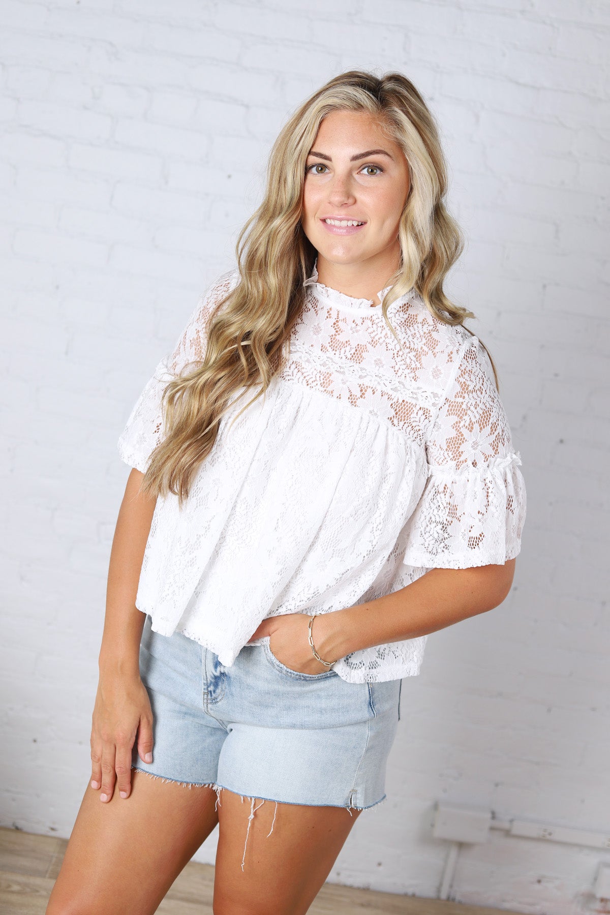 Thea Lace Ruffled Swing Top - White FINAL SALE