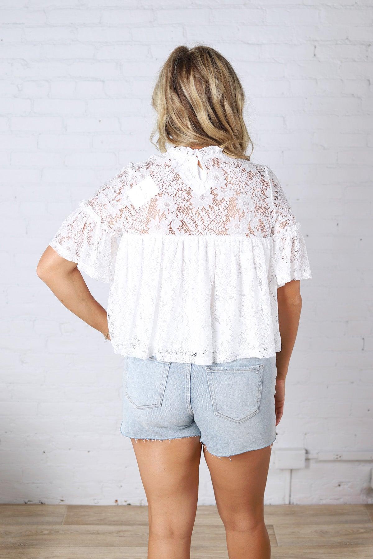 Thea Lace Ruffled Swing Top - White FINAL SALE