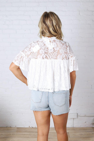 Thea Lace Ruffled Swing Top - White FINAL SALE