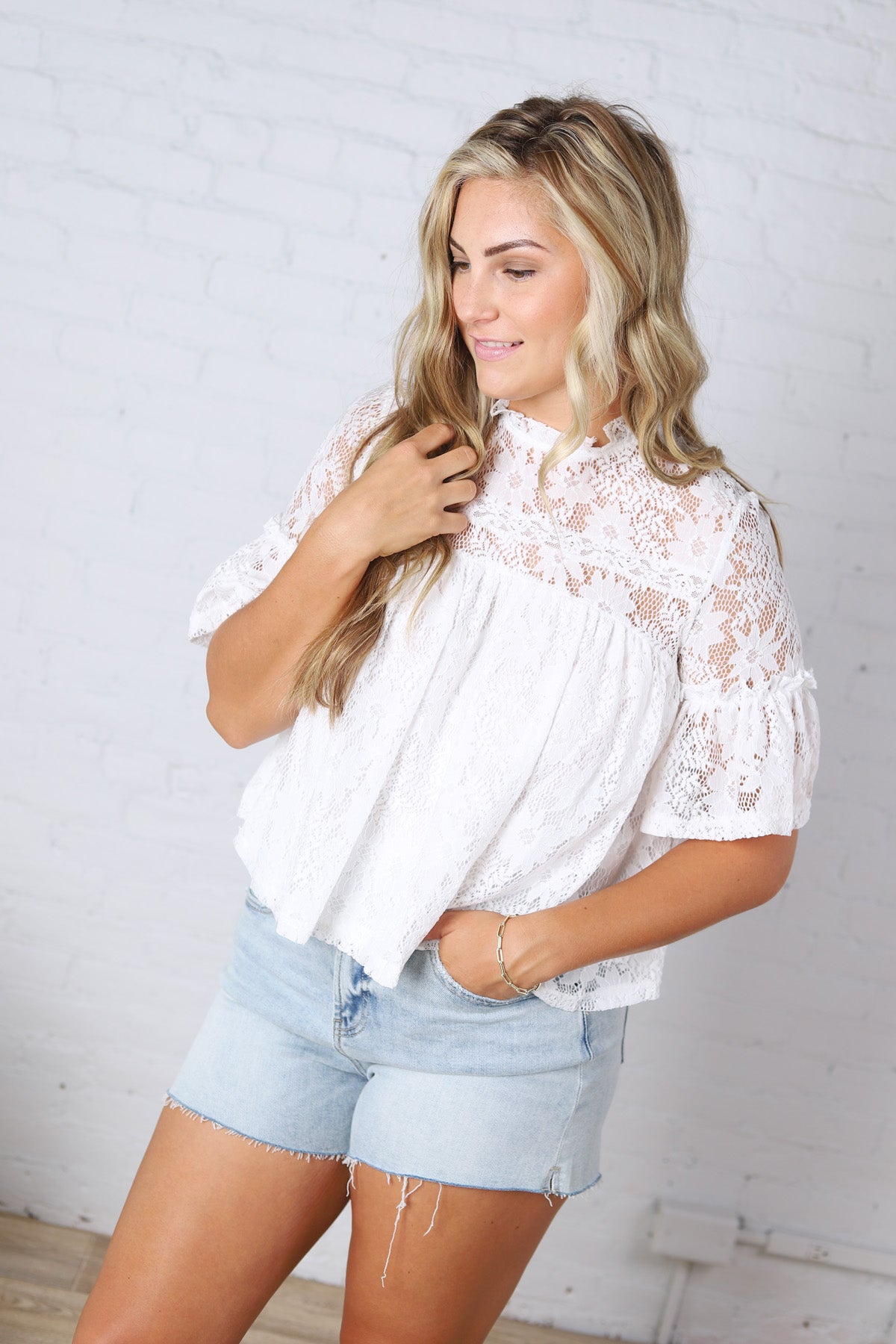 Thea Lace Ruffled Swing Top - White FINAL SALE