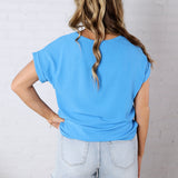 Thea Roll-Up Sleeve Blouse - Cobalt