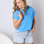 Thea Roll-Up Sleeve Blouse - Cobalt