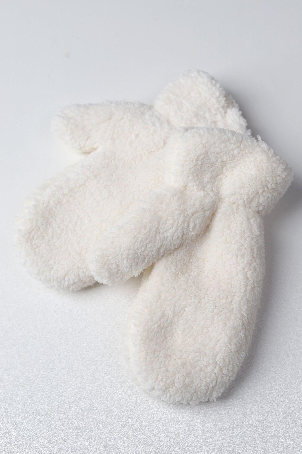 Theda Teddy Mittens - White