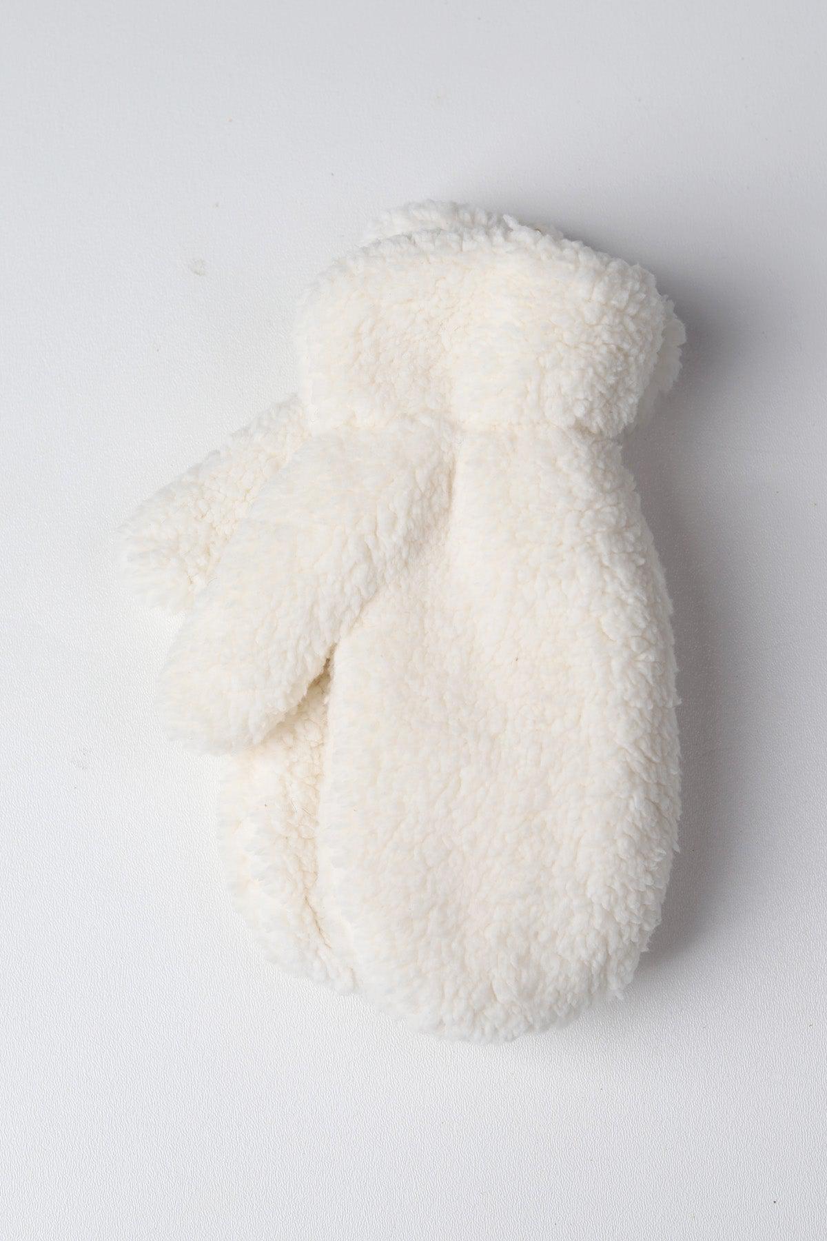 Theda Teddy Mittens - White