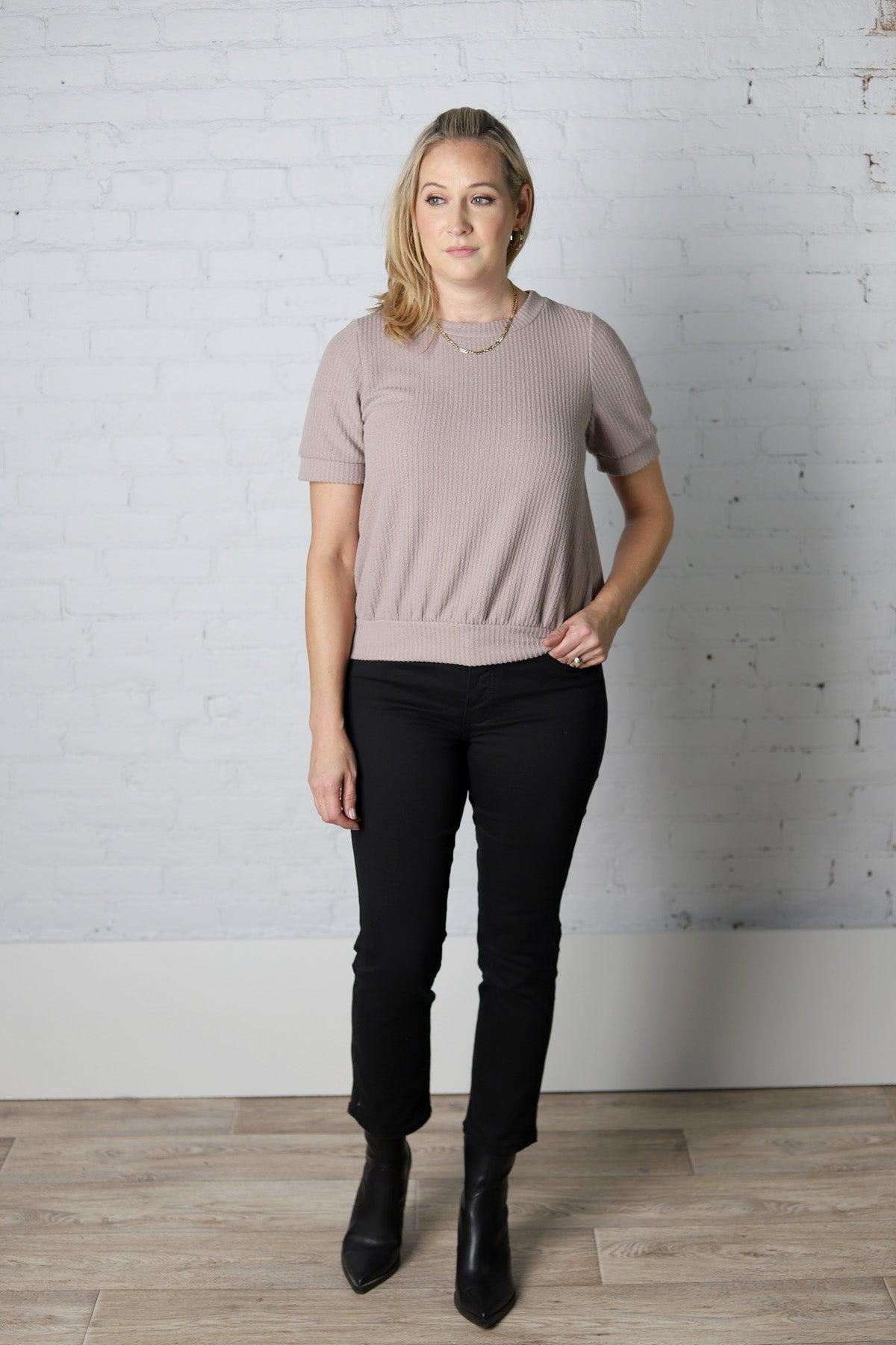 Thena Short Sleeve Band Top - Taupe