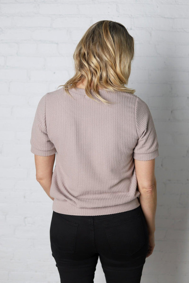 Thena Short Sleeve Band Top - Taupe