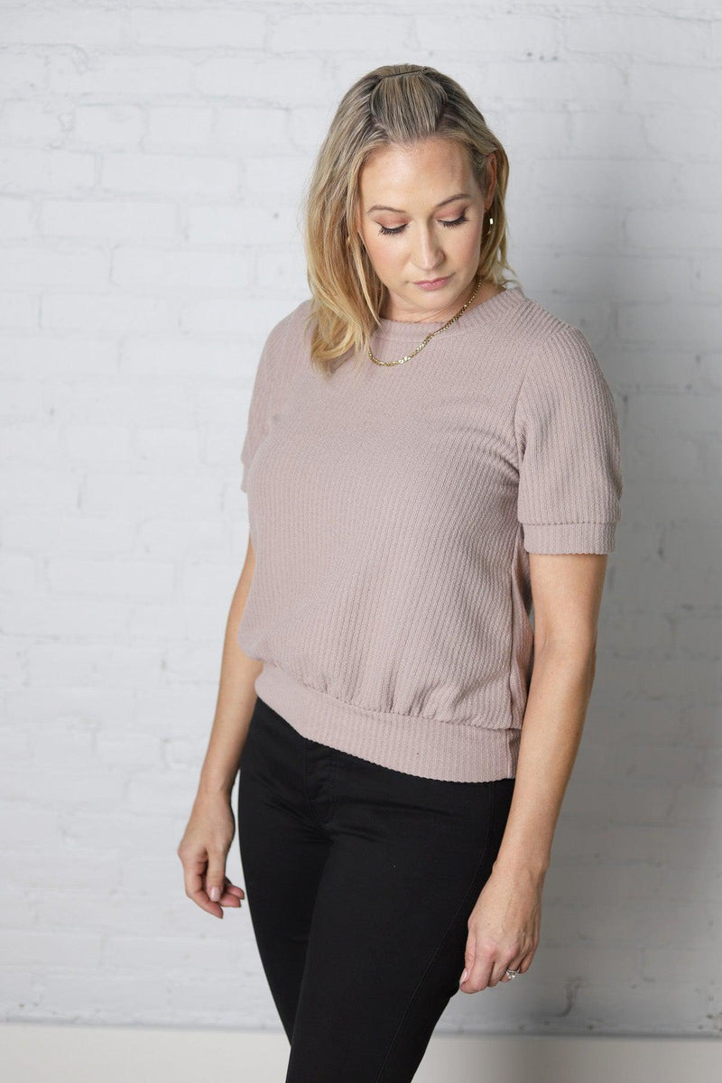Thena Short Sleeve Band Top - Taupe