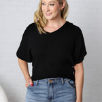 Tiana V Neck Short Sleeve Dolman Sweater - Black