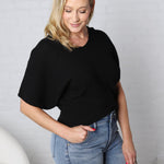 Tiana V Neck Short Sleeve Dolman Sweater - Black