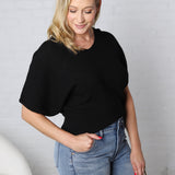 Tiana V Neck Short Sleeve Dolman Sweater - Black