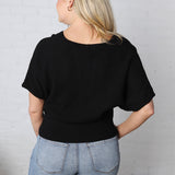 Tiana V Neck Short Sleeve Dolman Sweater - Black