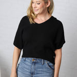 Tiana V Neck Short Sleeve Dolman Sweater - Black