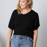 Tiana V Neck Short Sleeve Dolman Sweater - Black