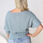 Tiana V Neck Short Sleeve Dolman Sweater - Blue Grey