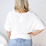 Tiana V Neck Short Sleeve Dolman Sweater - Off White