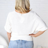 Tiana V Neck Short Sleeve Dolman Sweater - Off White