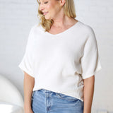 Tiana V Neck Short Sleeve Dolman Sweater - Off White