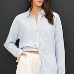 Tilda Hairline Stripe Button Down Shirt - Chambray