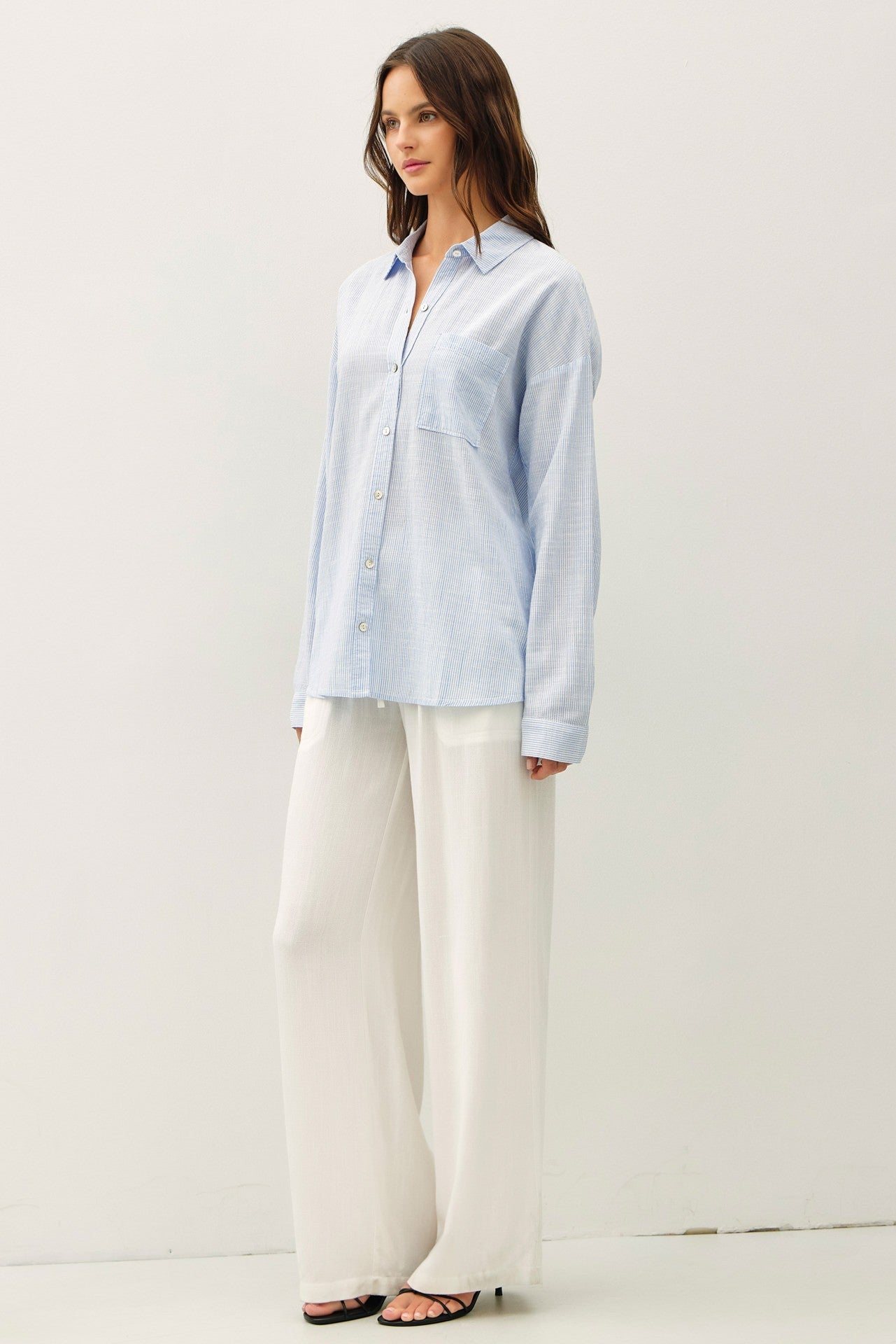 Tilda Hairline Stripe Button Down Shirt - Chambray