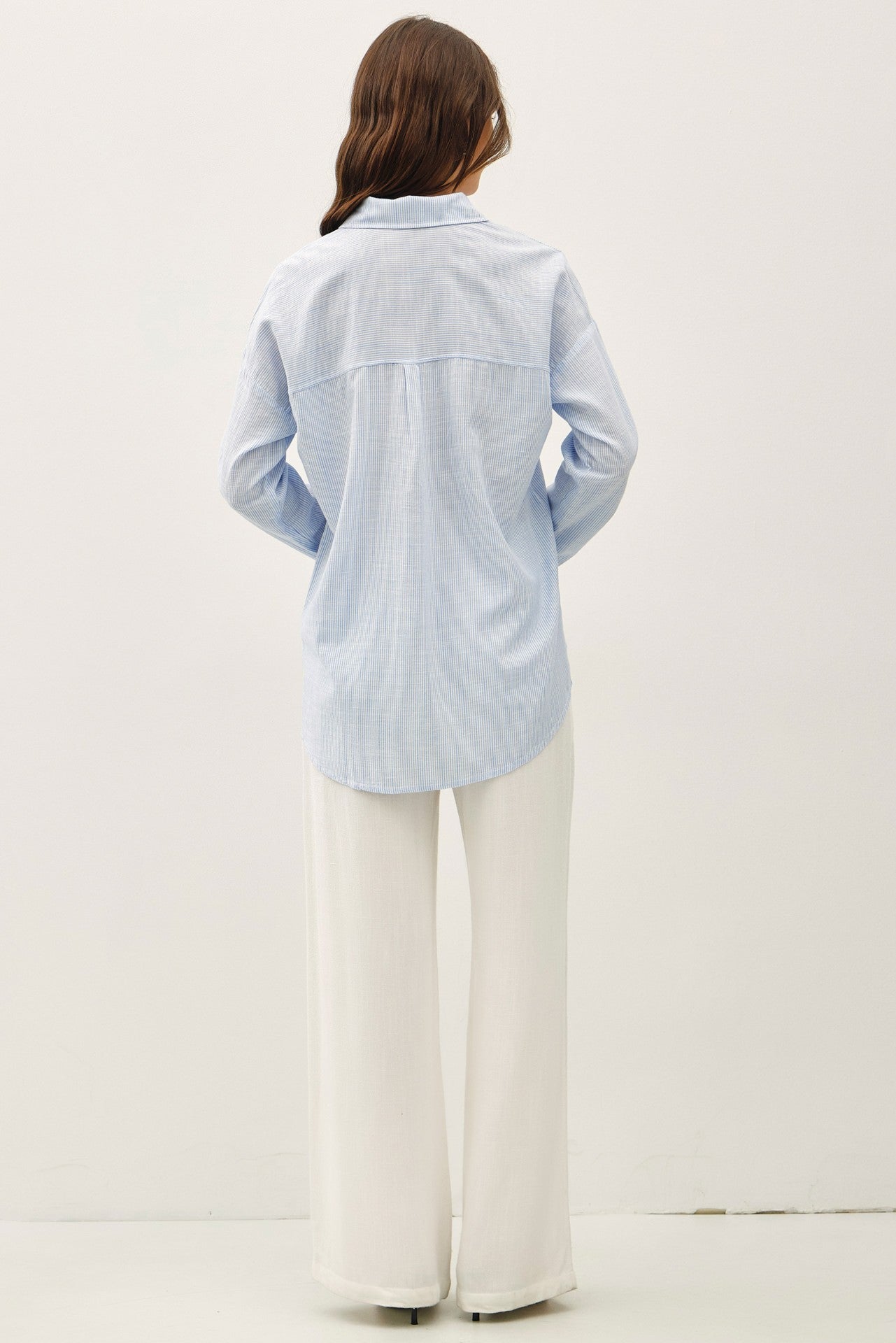 Tilda Hairline Stripe Button Down Shirt - Chambray