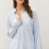 Tilda Hairline Stripe Button Down Shirt - Chambray