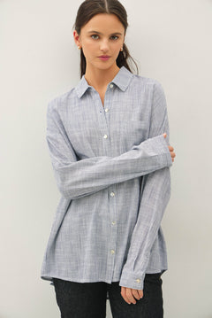 Tilda Hairline Stripe Button Down Shirt - Indigo