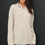 Tilda Hairline Stripe Button Down Shirt - Khaki