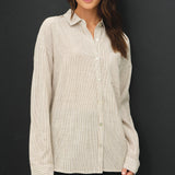 Tilda Hairline Stripe Button Down Shirt - Khaki