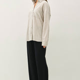 Tilda Hairline Stripe Button Down Shirt - Khaki