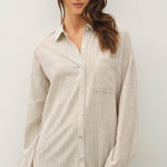 Tilda Hairline Stripe Button Down Shirt - Khaki
