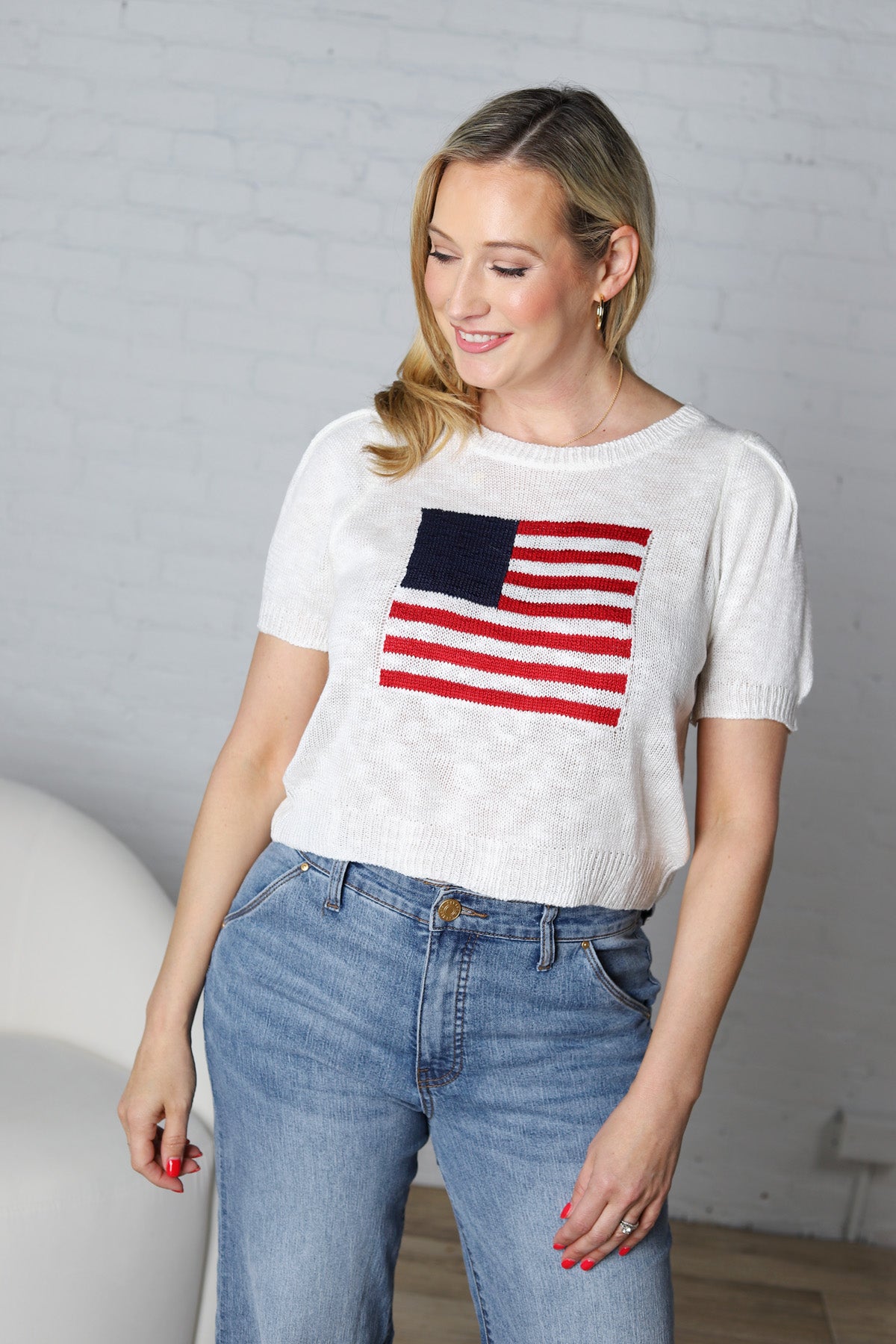 Tindra American Flag Short Sleeve Top
