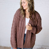 Tinsley Chunky Cable Knit Cardigan - Choco